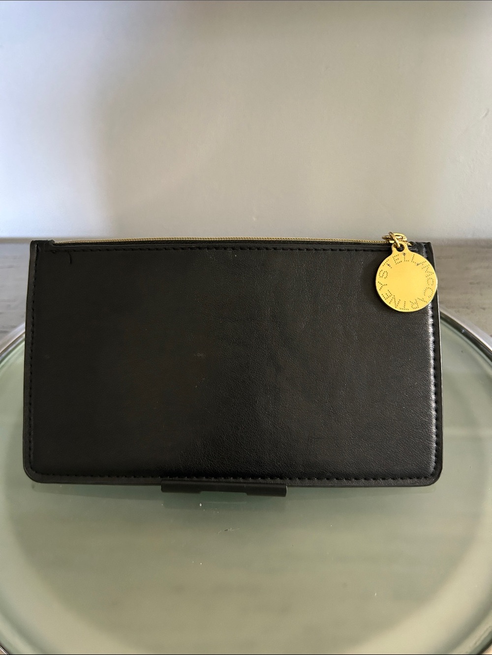 Stella McCartney Black Vegan Clutch/ Pouch with Gold Logo Charm NWOT